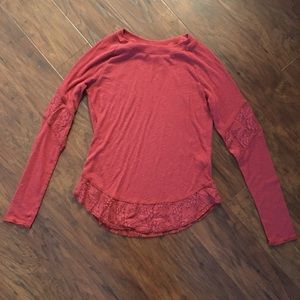 Sun and Shadow, maroon, long sleeve tee.